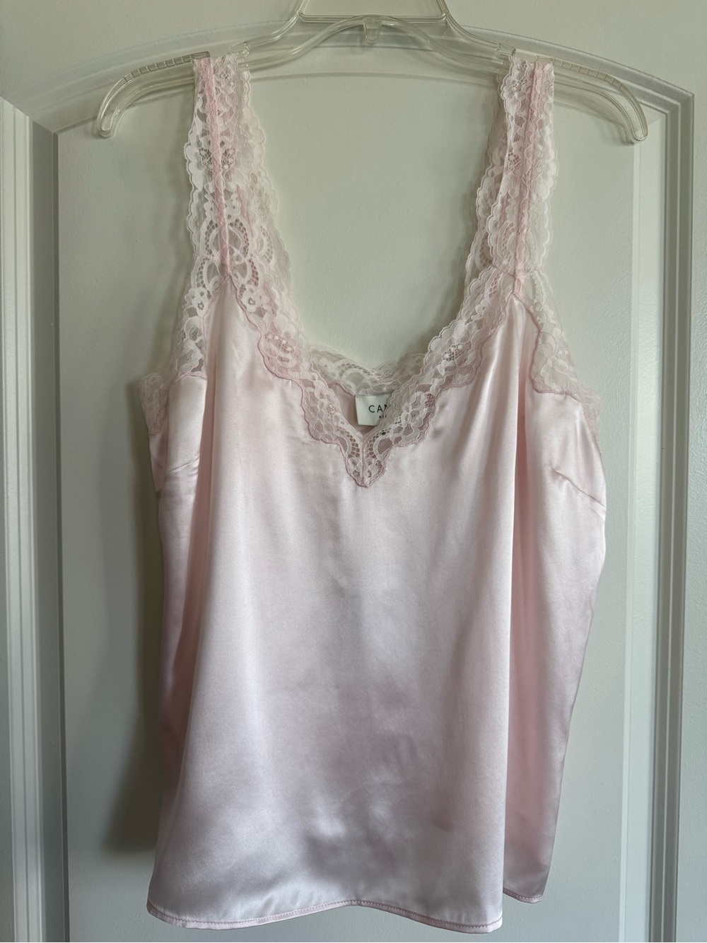 NWT Cami NYC Fernanda Lace Trim Silk Charmeuse Tank - Parfait/light pink - Large - Picture 5 of 11